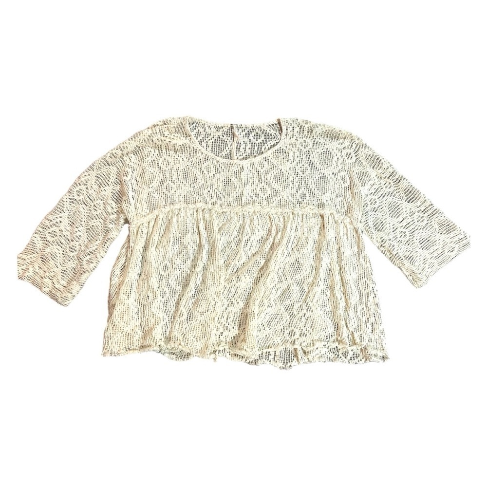 Free People Oversized Crochet Cotton Tunic Top Sz S Cream Natural